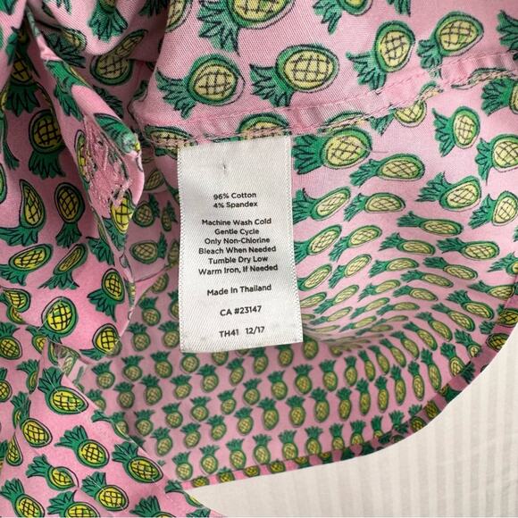 Talbots Pink/Green Colorful Pineapple Print Sleeveless Blouse Size 12 Scalloped - Picture 5 of 5